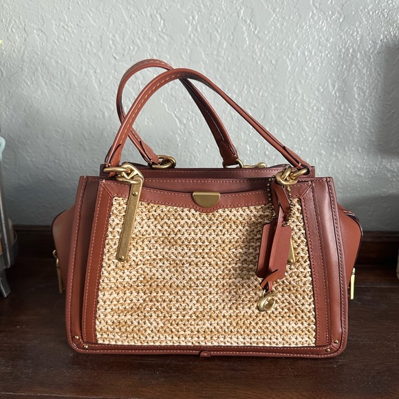 Coach Straw Dreamer Satchel Leather Brown Crossbody Like New RARE - Picture 2 of 5